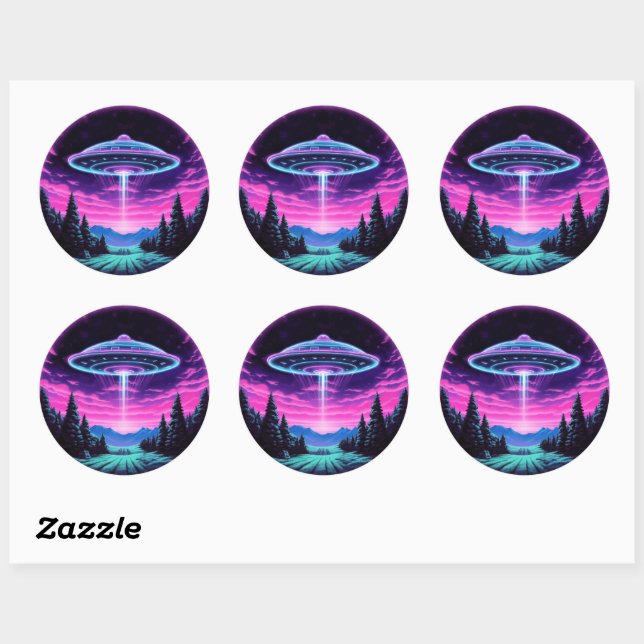 Alien Spaceship Retro Futuristic Classic Round Sticker (Sheet)
