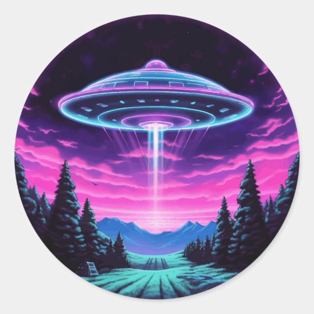 Alien Spaceship Retro Futuristic Classic Round Sticker (Front)