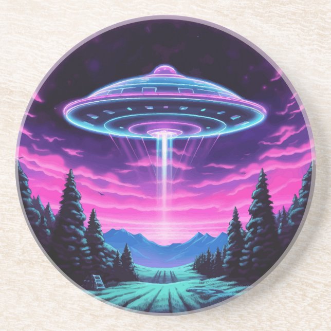 Alien Spaceship Retro Futuristic Coaster (Front)