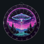 Alien Spaceship Retro Futuristic Dartboard<br><div class="desc">Step into a world of otherworldly wonder with our mesmerising Alien Spaceship Vaporwave Aesthetic Art Print. Against the backdrop of a starlit sky, this captivating scene depicts an alien spaceship hovering over a serene night field, casting an ethereal glow that bathes the surroundings in a surreal light. Inspired by the...</div>