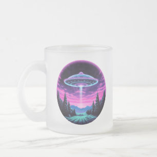 Alien Spaceship Retro Futuristic Frosted Glass Coffee Mug