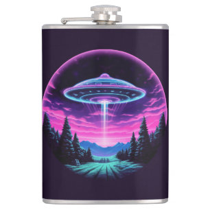 Alien Spaceship Retro Futuristic Hip Flask