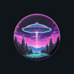 Alien Spaceship Retro Futuristic Magnet<br><div class="desc">Step into a world of otherworldly wonder with our mesmerising Alien Spaceship Vaporwave Aesthetic Art Print. Against the backdrop of a starlit sky, this captivating scene depicts an alien spaceship hovering over a serene night field, casting an ethereal glow that bathes the surroundings in a surreal light. Inspired by the...</div>