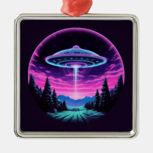 Alien Spaceship Retro Futuristic Metal Tree Decoration