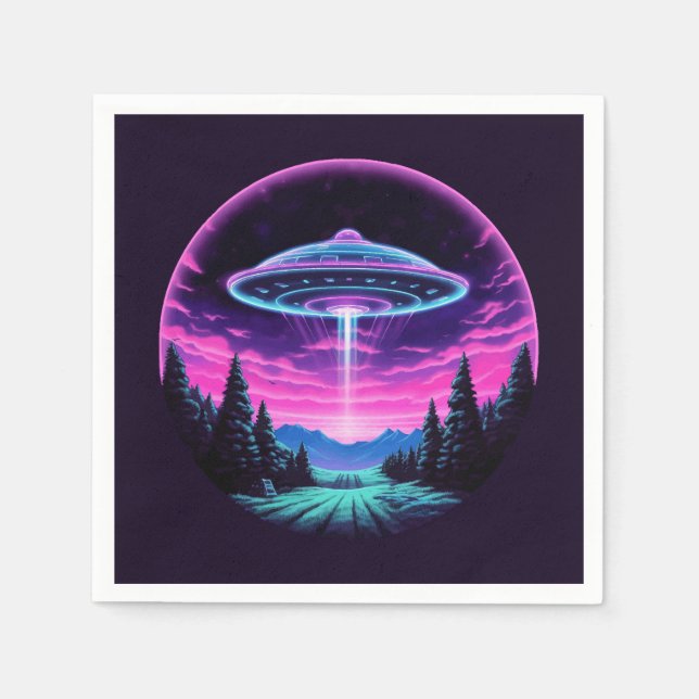 Alien Spaceship Retro Futuristic Napkin (Front)