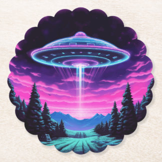 Alien Spaceship Retro Futuristic Paper Coaster
