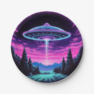 Alien Spaceship Retro Futuristic Paper Plate