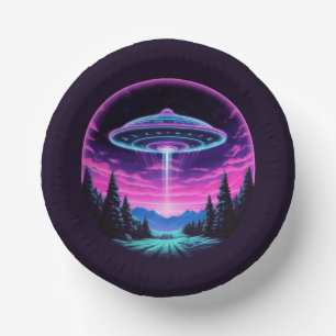 Alien Spaceship Retro Futuristic Paper Plate