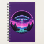 Alien Spaceship Retro Futuristic Planner<br><div class="desc">Step into a world of otherworldly wonder with our mesmerising Alien Spaceship Vaporwave Aesthetic Art Print. Against the backdrop of a starlit sky, this captivating scene depicts an alien spaceship hovering over a serene night field, casting an ethereal glow that bathes the surroundings in a surreal light. Inspired by the...</div>