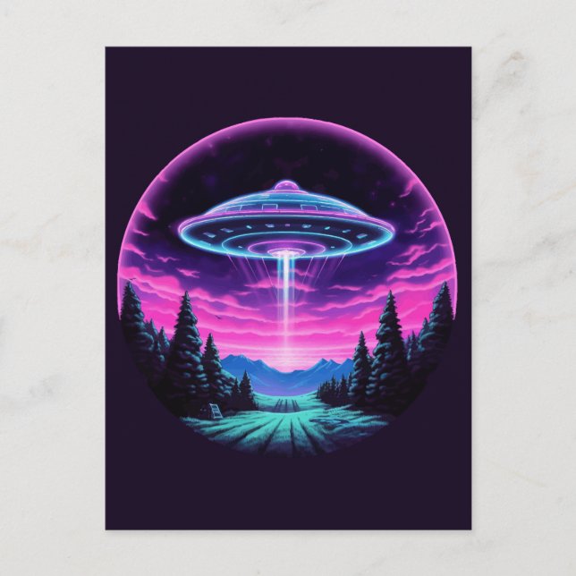 Alien Spaceship Retro Futuristic Postcard (Front)