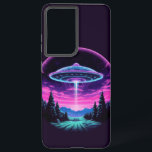 Alien Spaceship Retro Futuristic Samsung Galaxy Case<br><div class="desc">Step into a world of otherworldly wonder with our mesmerising Alien Spaceship Vaporwave Aesthetic Art Print. Against the backdrop of a starlit sky, this captivating scene depicts an alien spaceship hovering over a serene night field, casting an ethereal glow that bathes the surroundings in a surreal light. Inspired by the...</div>