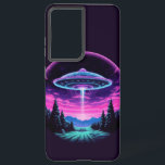 Alien Spaceship Retro Futuristic Samsung Galaxy Case<br><div class="desc">Step into a world of otherworldly wonder with our mesmerising Alien Spaceship Vaporwave Aesthetic Art Print. Against the backdrop of a starlit sky, this captivating scene depicts an alien spaceship hovering over a serene night field, casting an ethereal glow that bathes the surroundings in a surreal light. Inspired by the...</div>
