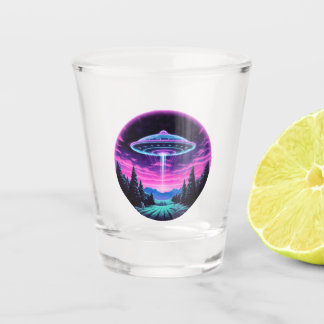 Alien Spaceship Retro Futuristic Shot Glass