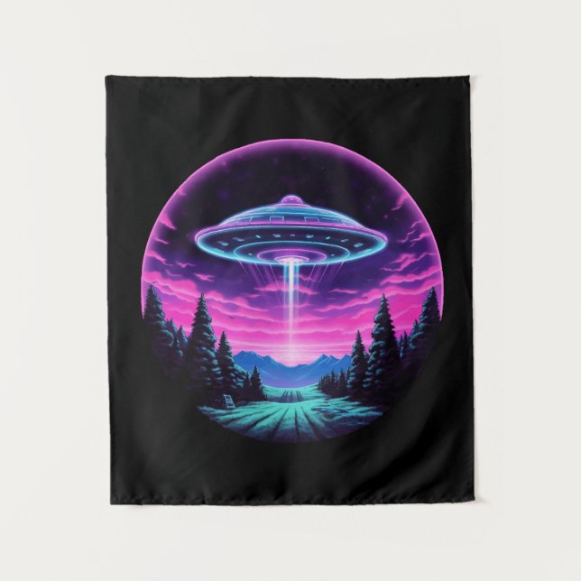 Alien Spaceship Retro Futuristic Tapestry (Front)