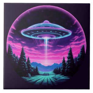 Alien Spaceship Retro Futuristic Tile