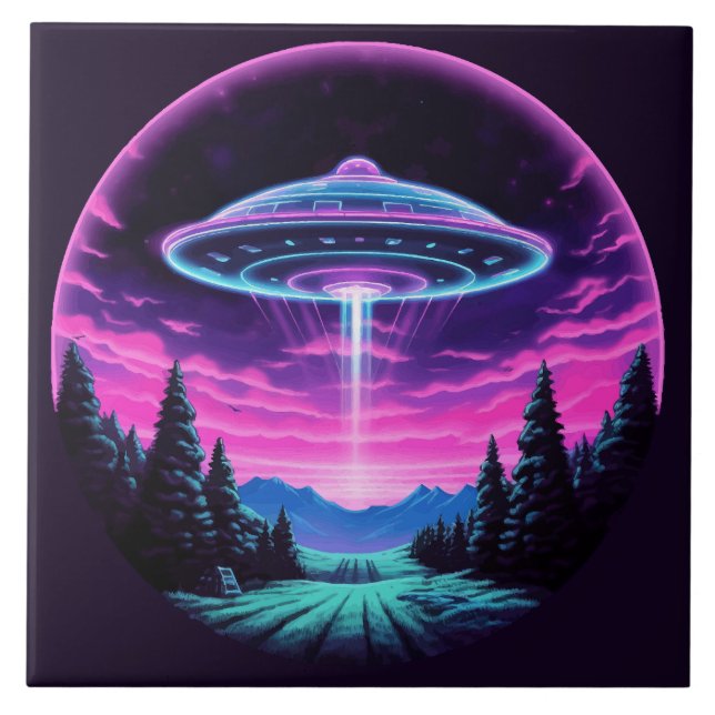 Alien Spaceship Retro Futuristic Tile (Front)