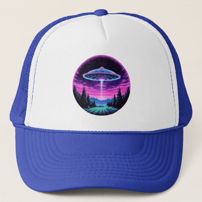 Alien Spaceship Retro Futuristic Trucker Hat (Front)