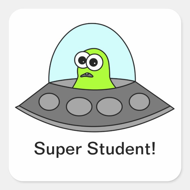 Alien Spaceship Super Student Square Square Sticker (Front)