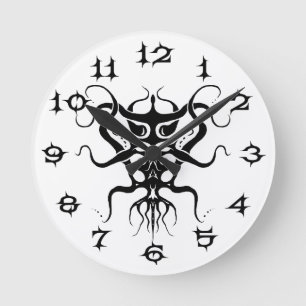 Alien Species Tribal Tattoo Design - black Round Clock