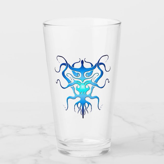 Alien Species Tribal Tattoo Design - blue Glass (Front)