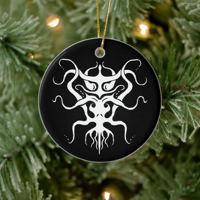 Alien Species Tribal Tattoo Design - white Ceramic Tree Decoration (Tree)