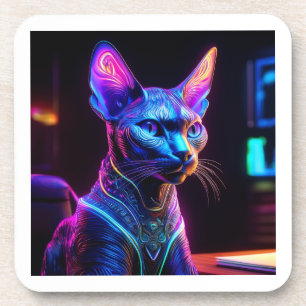 Alien Sphinx Cat Sits In his Captain's Chair Coaster