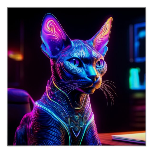 Alien Sphinx Cat Sits In his Captain's Chair Poster (Front)