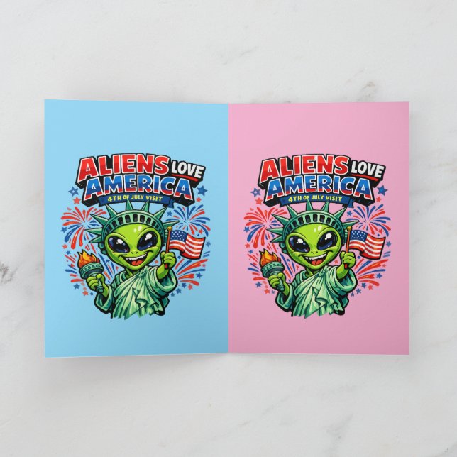 Alien Statue of Liberty 4th of July Card (Inside)