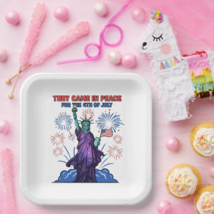 Alien Statue of Liberty 4th of July Paper Plate