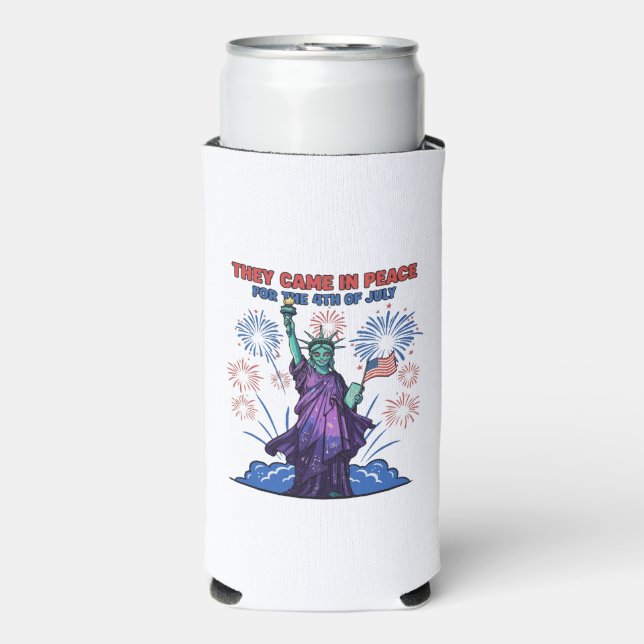 Alien Statue of Liberty 4th of July Seltzer Can Cooler (Seltzer Front)