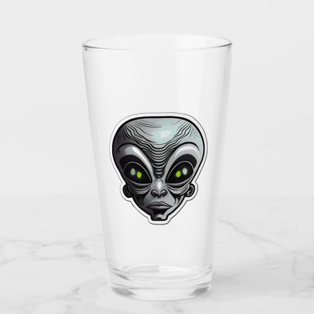 Alien Sticker Art Glass Tumbler  (Front)