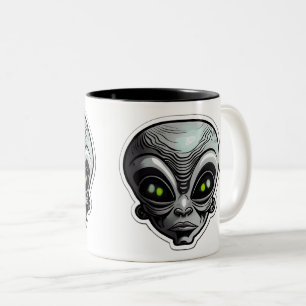 Alien Sticker Art Two-Tone Mug, 11 oz Coffee Mug