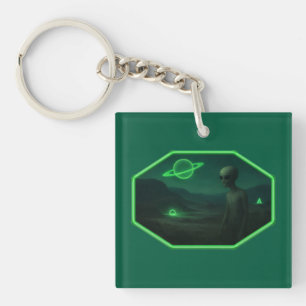Alien Strolling Across A Dark Desolate Landscape Key Ring