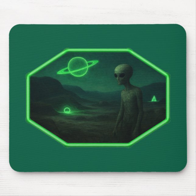 Alien Strolling Across A Dark Desolate Landscape Mouse Mat (Front)