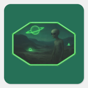 Alien Strolling Across A Dark Desolate Landscape Square Sticker