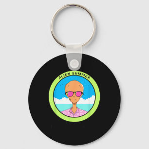 Alien Summer Planet Paradise Funny Alien Key Ring