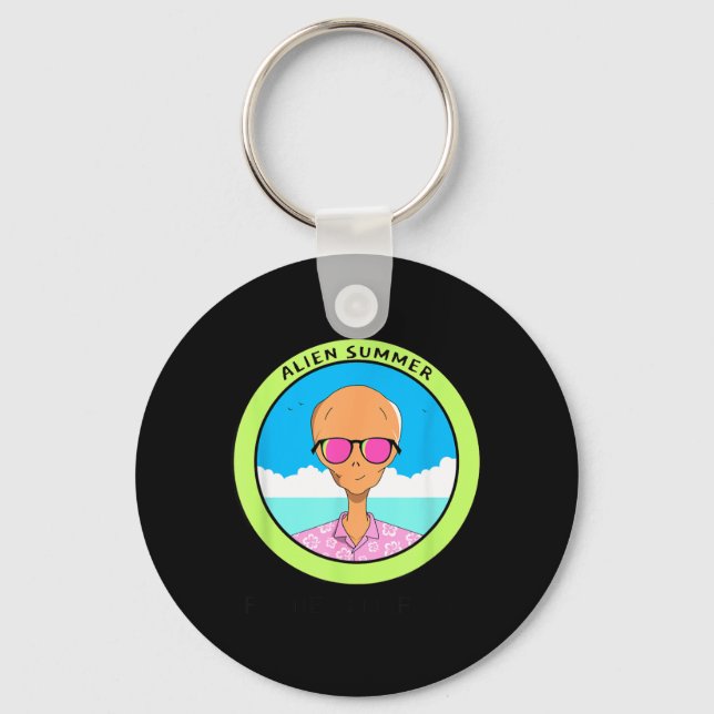 Alien Summer Planet Paradise Funny Alien Key Ring (Front)