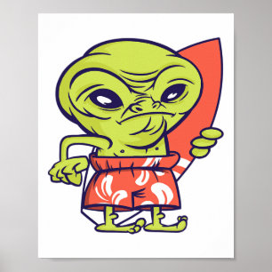 Alien Surfer Surfing Surfboard Extraterrestrial Poster