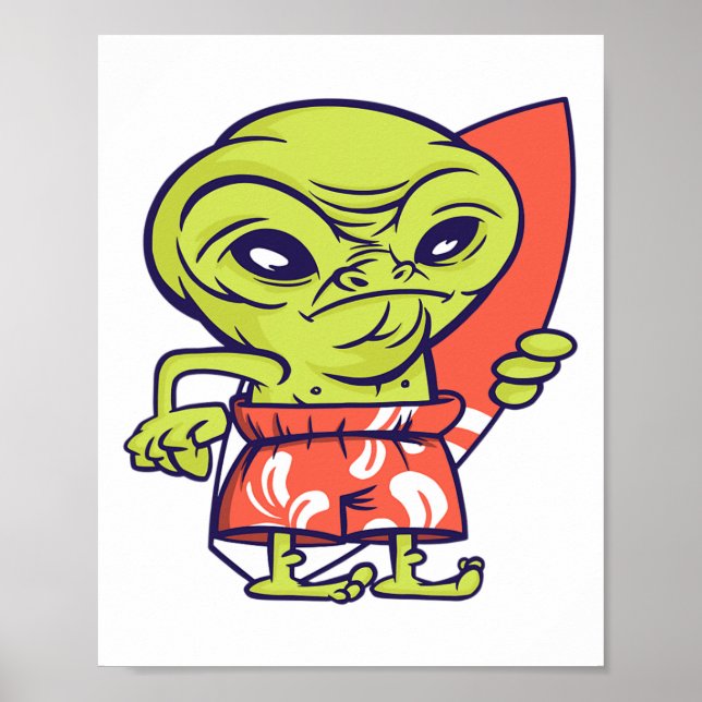 Alien Surfer Surfing Surfboard Extraterrestrial  Poster (Front)