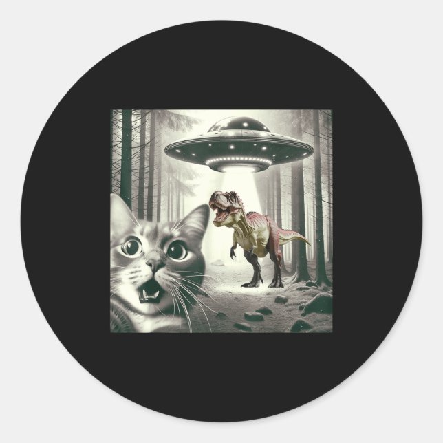 Alien T UFO Selfie Dinosaur Rex Cat Classic Round Sticker (Front)