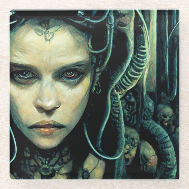 Alien Tech Girl Science Fiction Glass Coaster (Front)