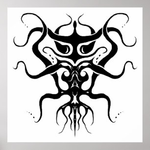 Alien Tribal Tattoo Species 273 black and white Poster