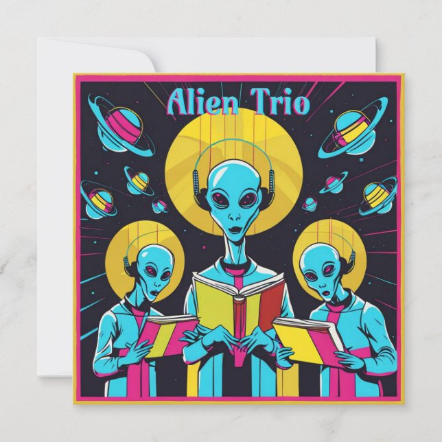 Alien Trio - A Group Of Three Alien Singers Holiday Card (Front)