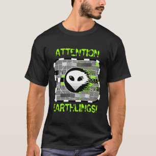 Alien TV 'ATTENTION EARTHLINGS!' men's basic black T-Shirt
