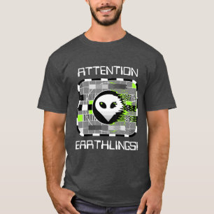 Alien TV 'ATTENTION EARTHLINGS!' men's basic grey T-Shirt
