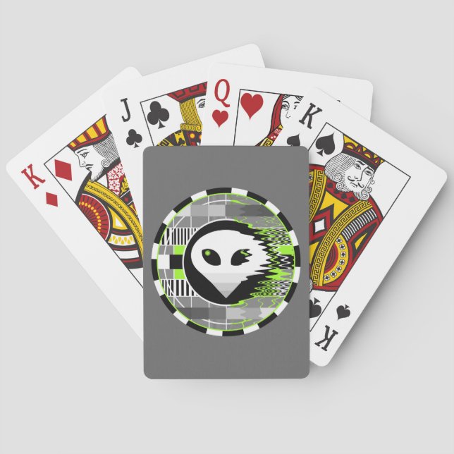 Alien TV Round playing cards grey (Back)