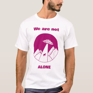 Alien UFO abduction design, text (We are not alone T-Shirt
