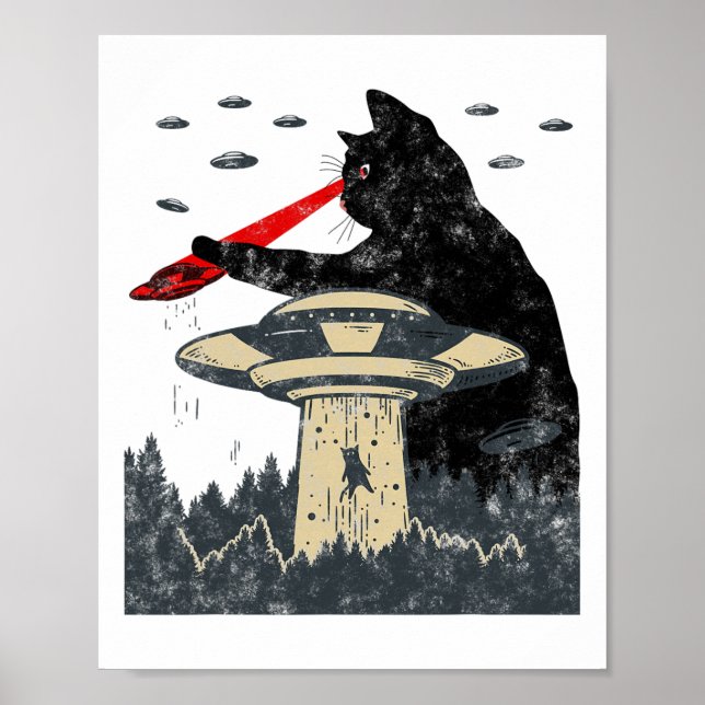 Alien Ufo Abduction Laser Eye Funny Cat  Poster (Front)