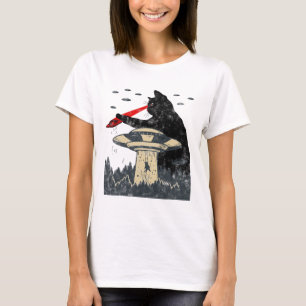 Alien Ufo Abduction Laser Eye Funny Cat T-Shirt