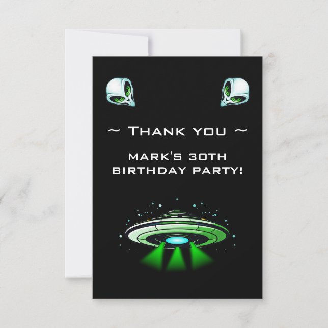 Alien UFO Abduction Space Birthday Party  Thank You Card (Front)